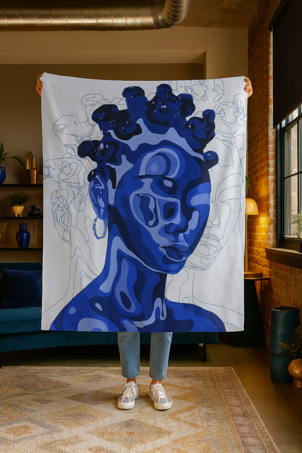 Abstract Blue Plush Blanket